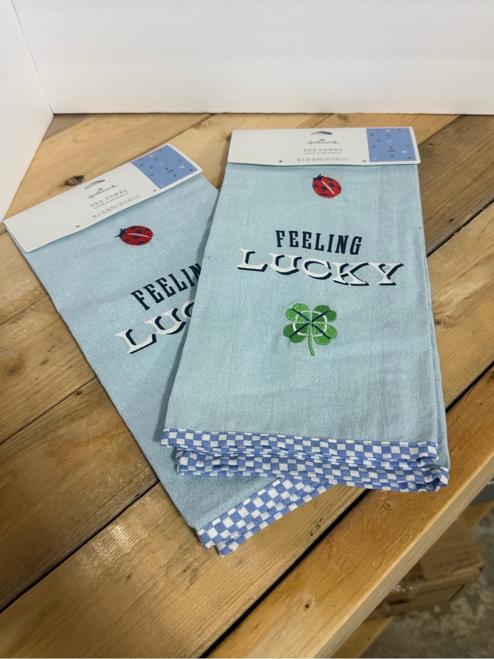Hallmark Set of 2 Tea Towels Themed ‘Feeling Lucky’ Lady Bug 4-Leaf Clover - NWT